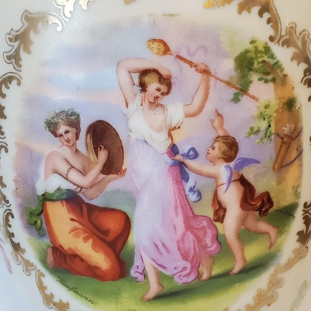 Antique Bohemian Handled Urn Vase Victoria Austria Porcelain Signed Kaufmann 12